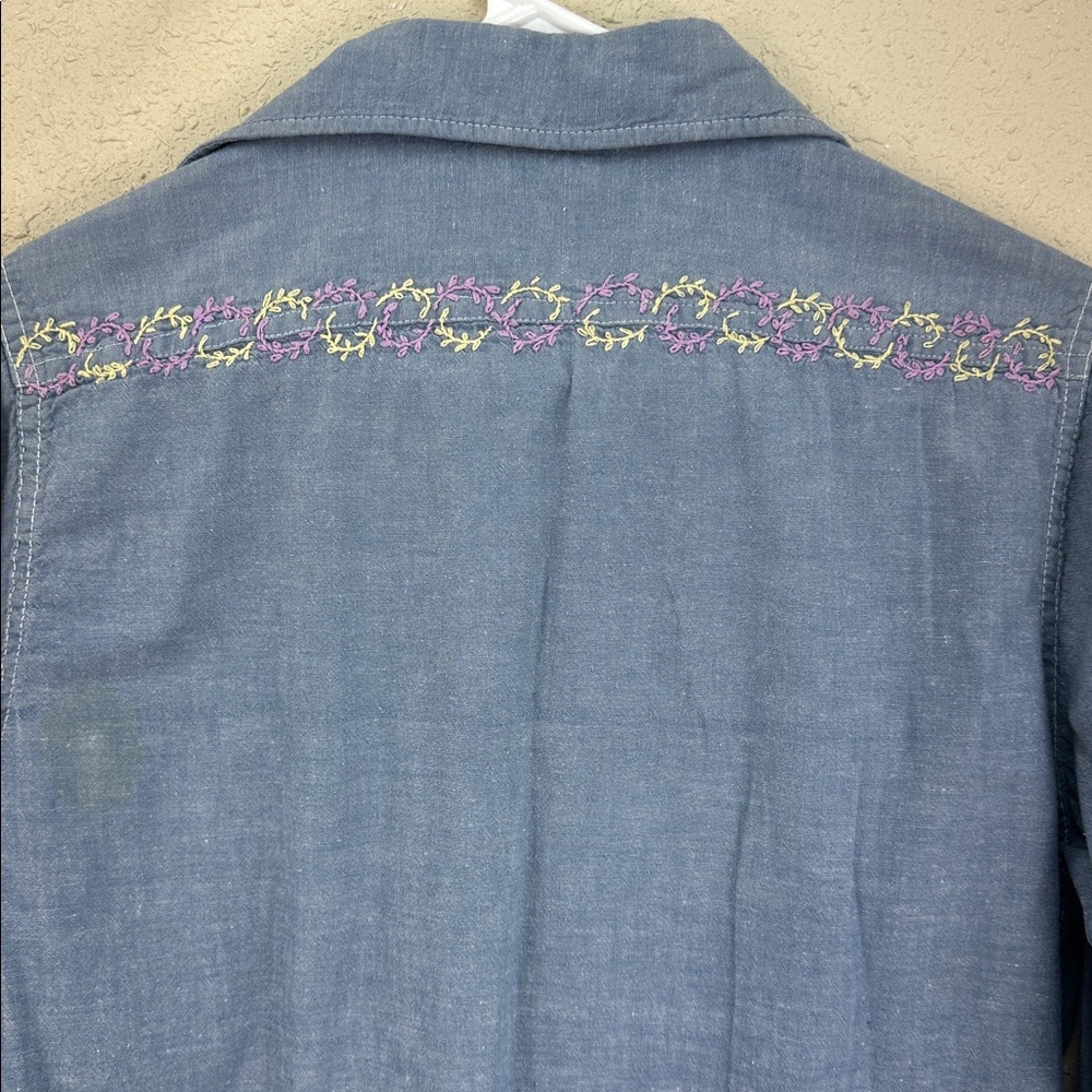 Vtg 70s BIG MAC Chambray Work Shirt Hand EmbroideredFloral HippieBoho JCPenney S - Picture 9 of 11